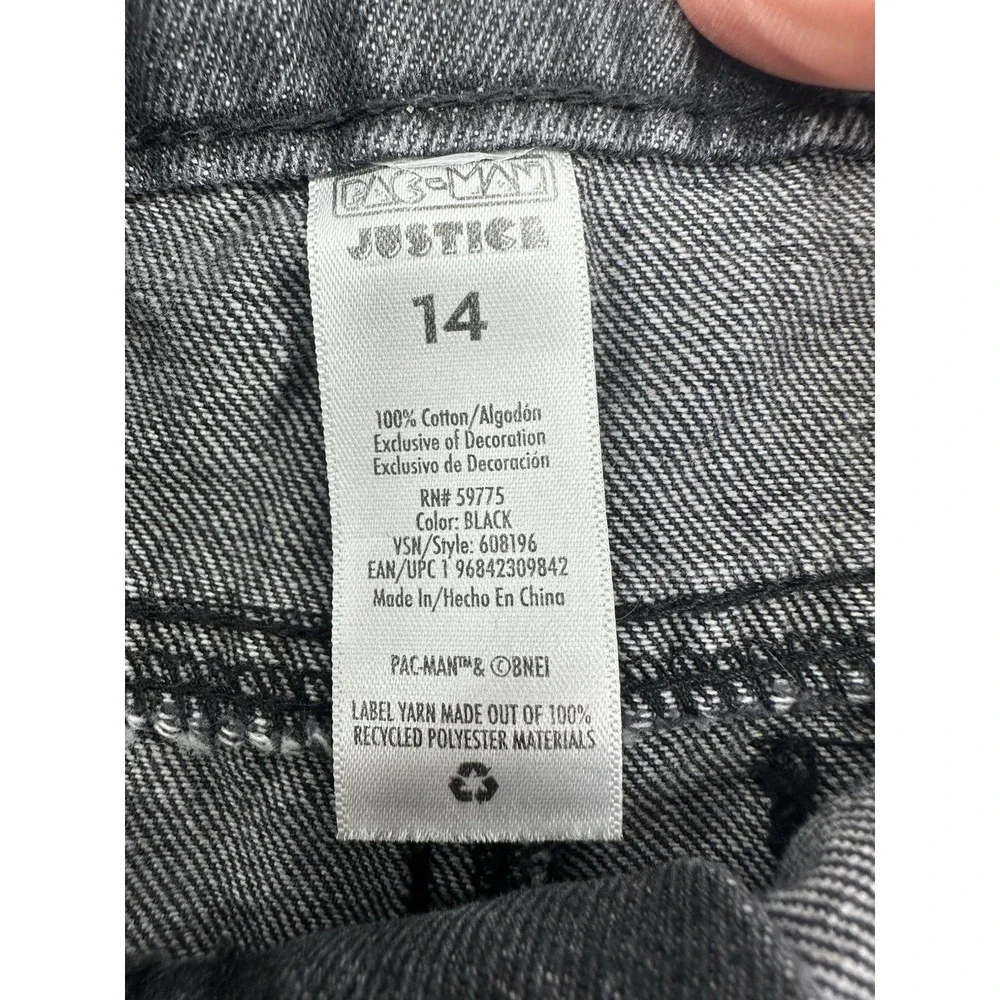 Justice‎ X PACMAN Black Denim Shorts Size 14 Pockets Girls